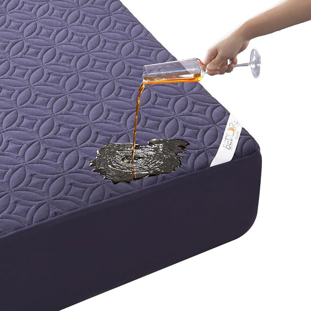 BEDLORE Waterproof Mattress Protector, Queen Size Mattress Pad with Deep Pocket 6"-18" Depth, Soft Dirt-Proof Double Bed Mattress Cover for Bedroom, College Dorm, Hotel (Navy Blue)