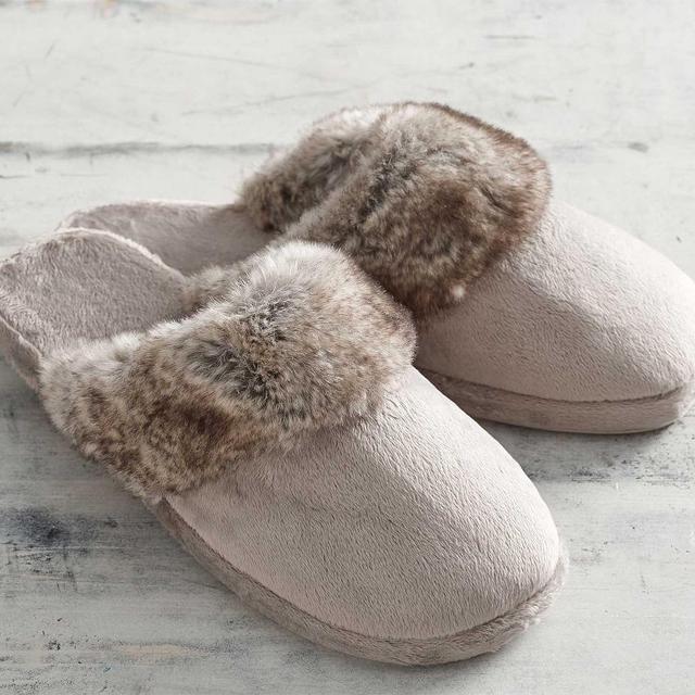 Gray/Caramel Ombre Tipped Faux Fur Slippers, Small