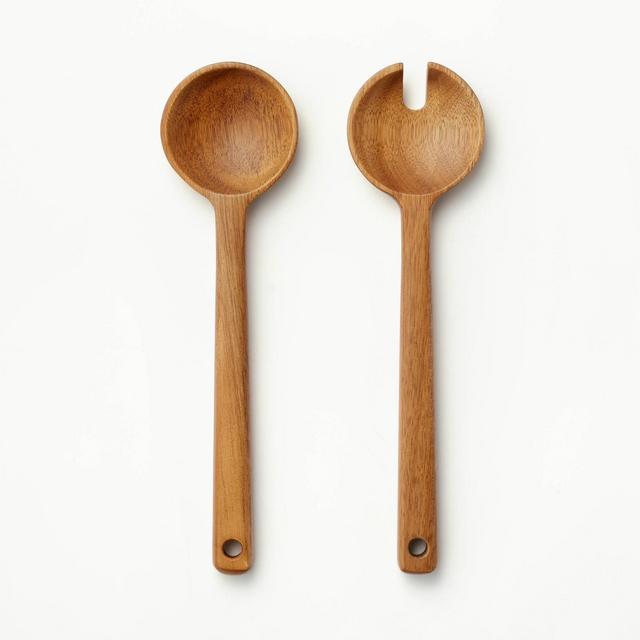 2pk Wood Salad Serving Spoon Set Brown - Figmint™