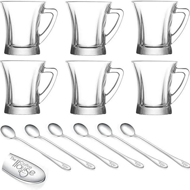 Ever Rich ® 225ML Glass Tea Coffee Cup Mug (225ML X 6 & Spoons)