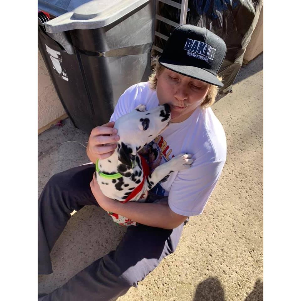 A boy and his dog.