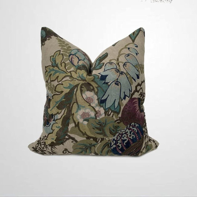 ArogGeld Fairbanks Savoy Plum Cushion Cover Chinoiserie Pillow Cover Double Side Farmhouse Accent Pillow Home Decorative Toss Pillow for Living Room Sofa Housewarming Birthday Gift Linen 18Inch