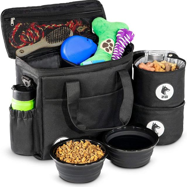 Dog Travel Bag for Supplies - Includes Travel Bag, Travel Dog Bowls, Food Storage - Airline Approved Dog Bags for Traveling - Dog Accessories for Travel, Camping, Beach - Top Dog Pet Gear