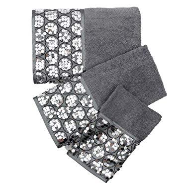 Popular Bath 230710 Bath Towels, Sinatra Collection, 3-Piece Set, Silver, Black