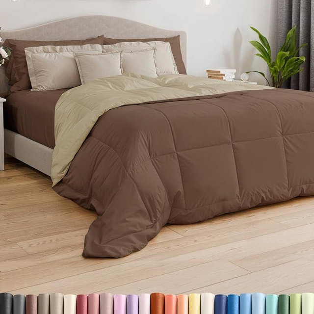 Queen Size, Brown/Beige Alternative Down Comforter - Warm, Lightweight & Breathable Hotel Quality Bedding for Men, Women, Kids & Teens - All Season Oversized Cooling Microfiber Duvet Insert Comforter