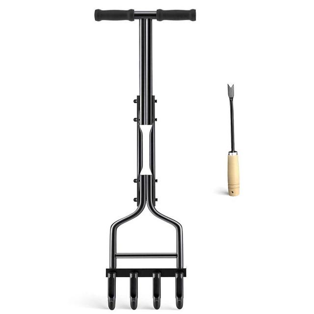 EEIEER Lawn Aerator Coring Tool, Manual Plug Core Aerators & Clean Tool, Upgarded Yard Aeration Tools with 4 Hollow Slots for Lawns Garden & Compacted Soils, 37.6''