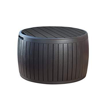 Keter 230897 37 Gallon Circa Natural Wood Style Round Outdoor Storage Table D
