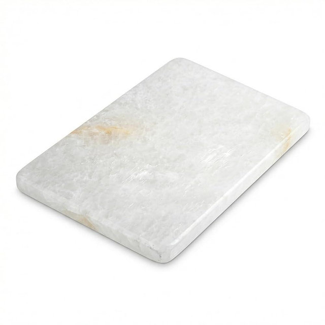 Lierlava Natural White Quartz Cutting Board - 11.8" x 7.9" x 0.7" Translucent Stone Pastry Board for Baking & Chocolate, Elegant Quartz Cheese Plate & Serving Tray, Unique Housewarming Gift