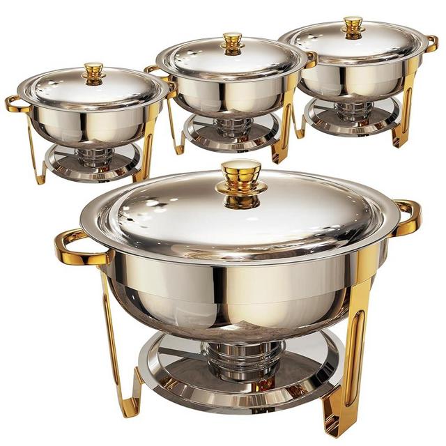 Frizoky Chafing Dishes for Buffet 4 Pack, 6QT Round Chafing Dish Buffet Set Stainless Steel Buffet Food Warmers Sets for Catering Events Parties Dinners with Complete Set,Gold and Silver