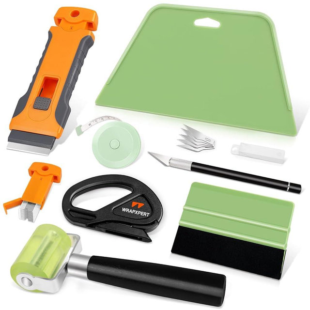 WRAPXPERT Wallpaper Tools Wallpaper Smoothing Tool Kit with Felt Squeegee,Seam Roller,Razor Scraper,Wrapping Paper Cutter for Peel and Stick Contact Paper,Vinyl Backsplash Tile,Bathroom,Window Film