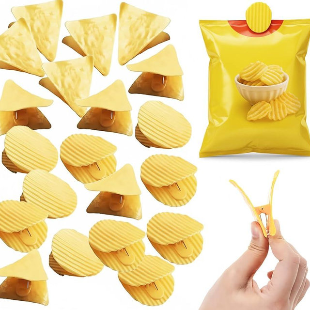 20 Pcs Funny Potato Chip Clips - Cute Food Bag Clips for Snacks, Cereal & Cookies (10 Round + 10 Triangle) - Novelty Kitchen Clip with Secure Seal