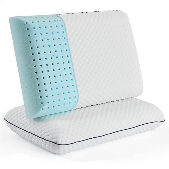 WEEKENDER Gel Memory Foam 2 Pack Standard Size – Ventilated-Washable Cover Pillow, Blue 2 Count