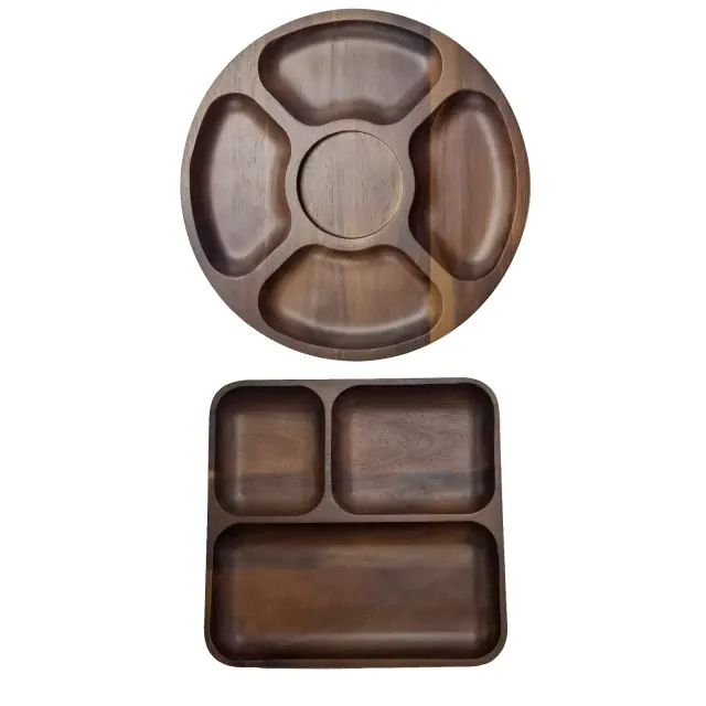 BergHOFF Acacia Wood 2pc Divided Tray and Serving Platter Set