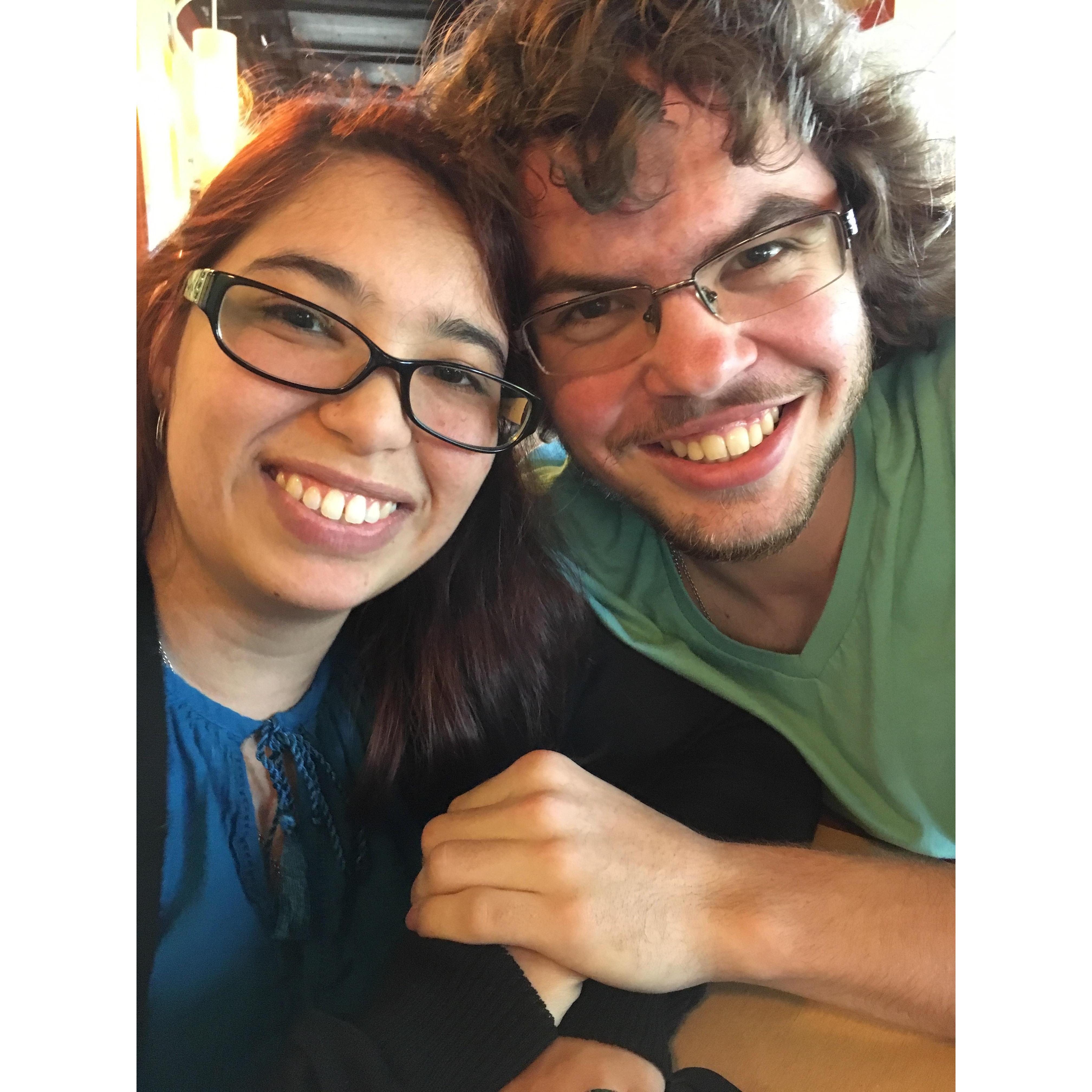 This is our first photo from when we officially started dating. We were having a breakfast date before we had to go our separate way to our classes. This was also the first time we said I love you.