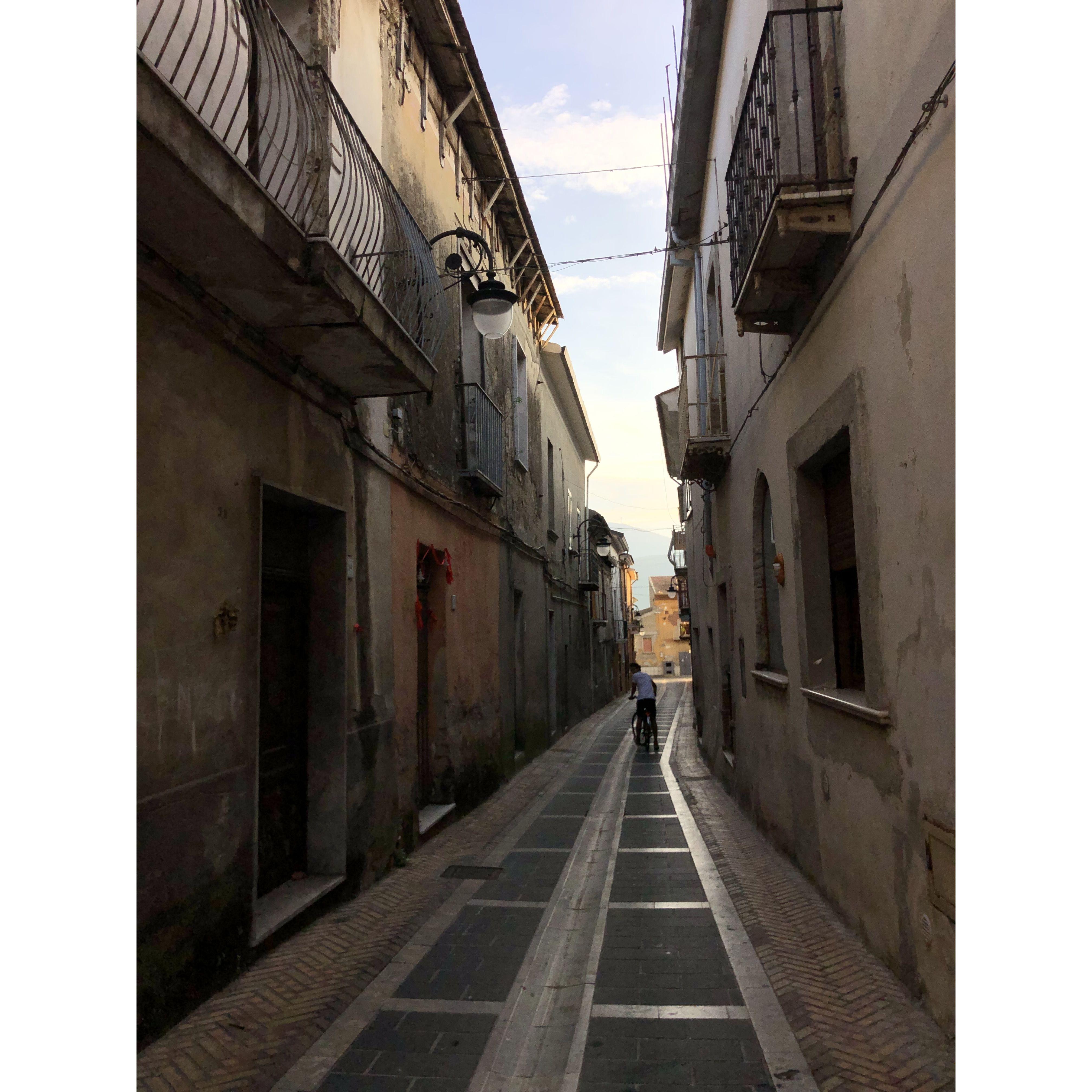 A street in Bucciano. Monte Taburno is visible as you walk up the road!