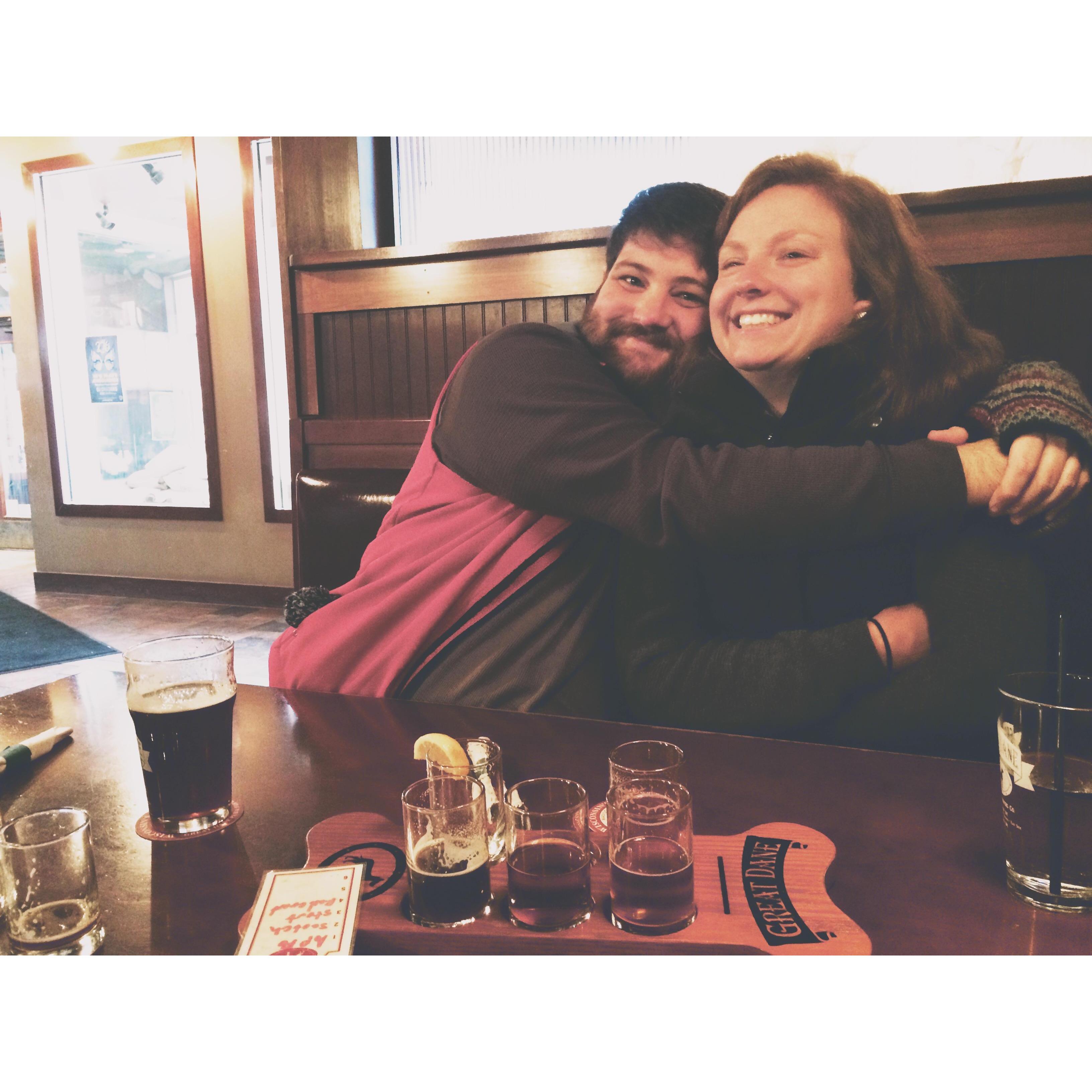 At the Great Dane in Madison, WI visiting Amelia's sis and bro-in-law. Thanks Jason for snapping this!