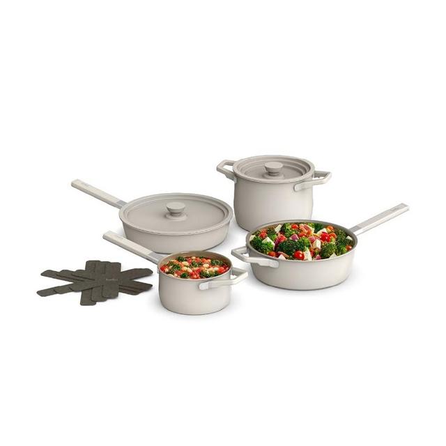 bella 9 Piece StoreMore Cookware Set, Fits-anywhere™ Kitchenware w EverGood™ Ceramic Nonstick Coating​, Dishwasher & Oven Safe, All Stovetops Compatible, Stackable Design, Cool Touch Handles, Oatmilk