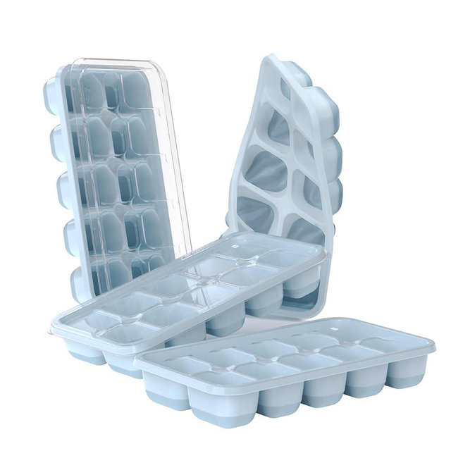 DOQAUS Ice Cube Trays 4 Pack, 40 pcs Silicone Ice Cubes Tray Maker with Spill-Resistant Removable Lid, Easy Release & Pop out, LFGB and BPA Free, Stackable Flexible, for Soup, Food, Cocktail, Coffee