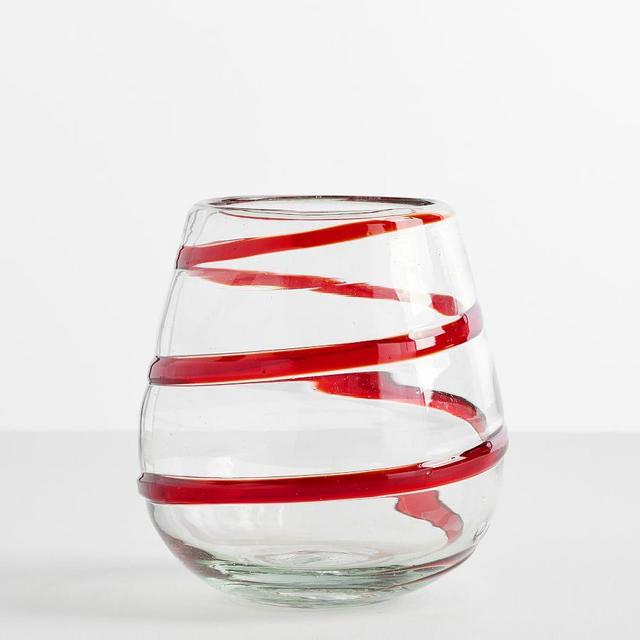 Red Ribbon Recycled Stemless Wine Glasses, Set of 6