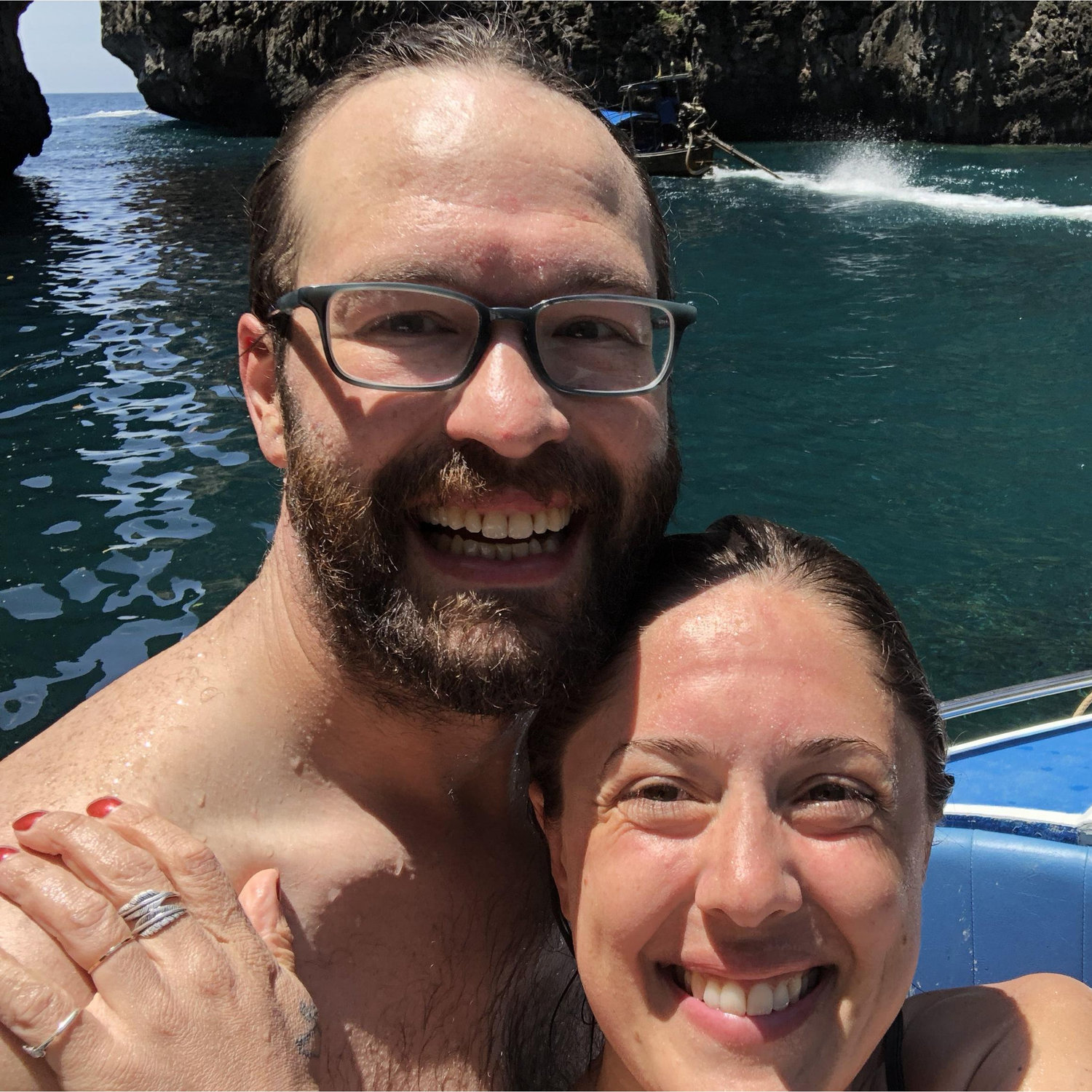 Thailand, right after the proposal! You can even see the goggle marks on our faces :) Koh Phi Phi Don. March 2018