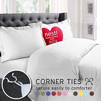 Nestl Bedding Soft Double Brushed Microfiber King 3-Piece Duvet Cover Set with 2 Pillow Shams and Duvet Insert -Button Closure, White