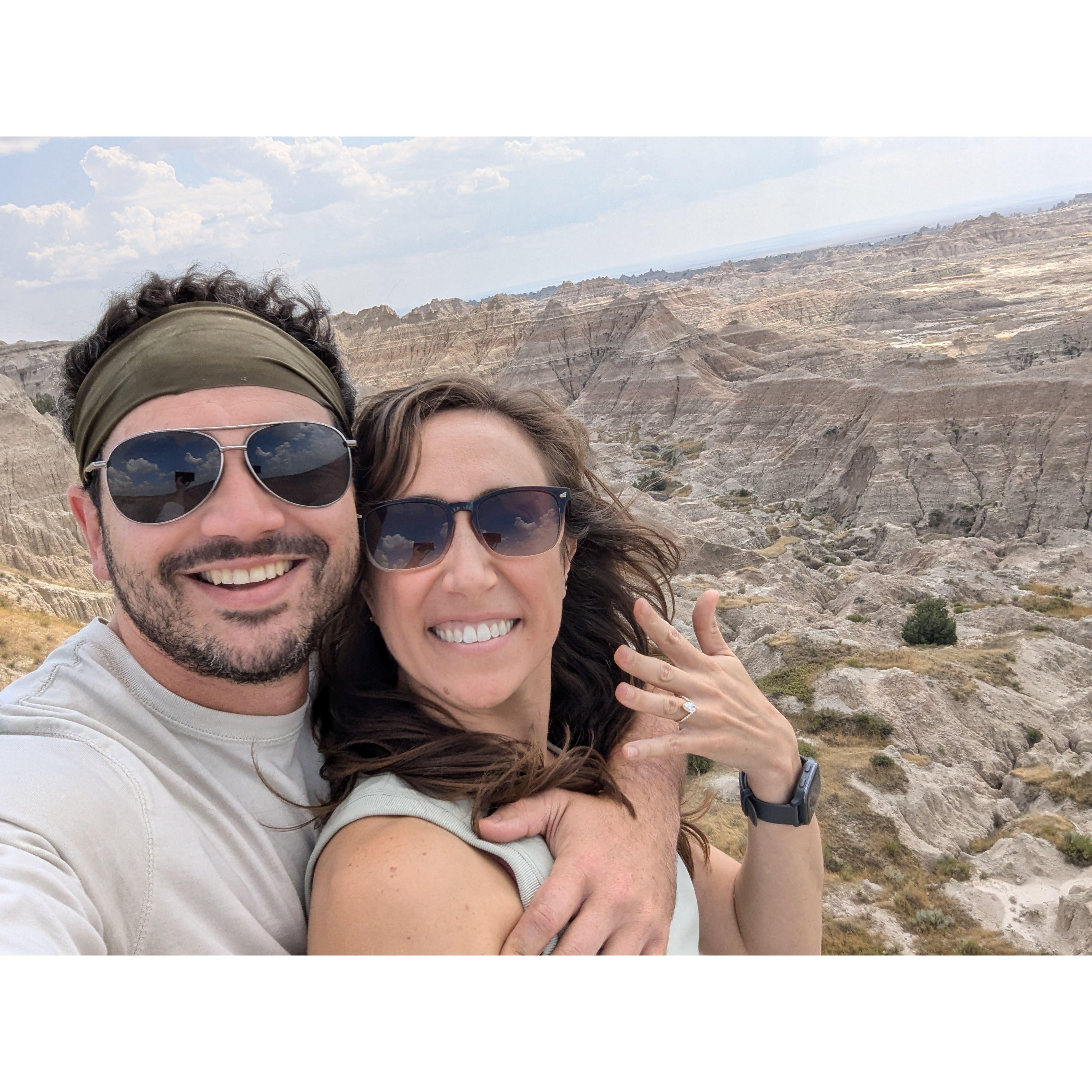 Popped the question in Badlands National Park! August 15th, 2024.