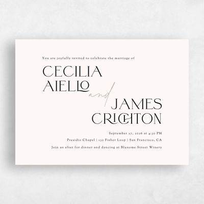 Beige Wedding Invitation - Santiago Landscape