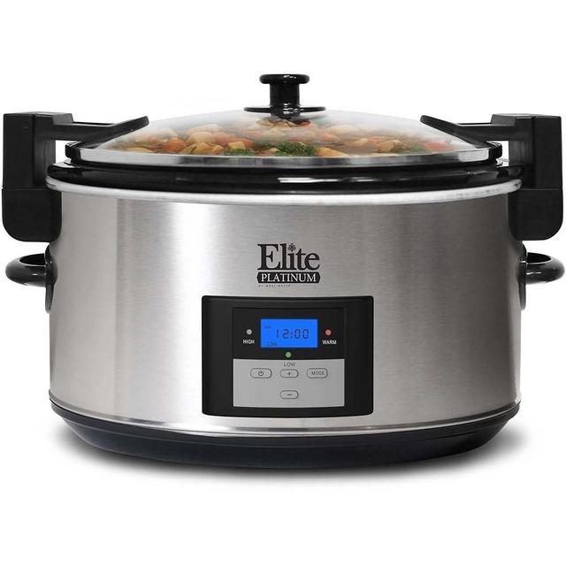 Elite-Platinum Slow Cooker 8.5-Quart, Programmable Stainless Steel, Locking Lid, Large Capacity, Versatile Pot, Easy Clean, Model MST-900VXD