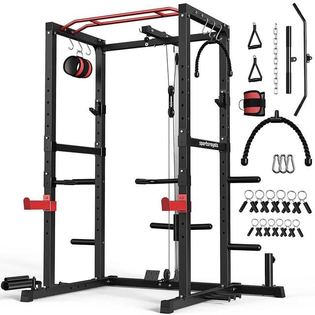 Sportsroyals Power Cage,1600lbs Multi-Function Power Rack with Adjustable Cable Crossover System and More Training Attachment, Weight Cage for Home Gym