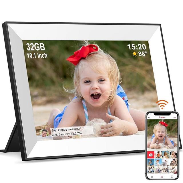Frameo Digital Picture Frame WiFi Digital Photo Frame 10.1 Inch 1280x800 IPS Touch Screen Easy to Set up Load from Phone 32GB Frame Auto Rotating Pohto/Video by Electronic Picture Frame