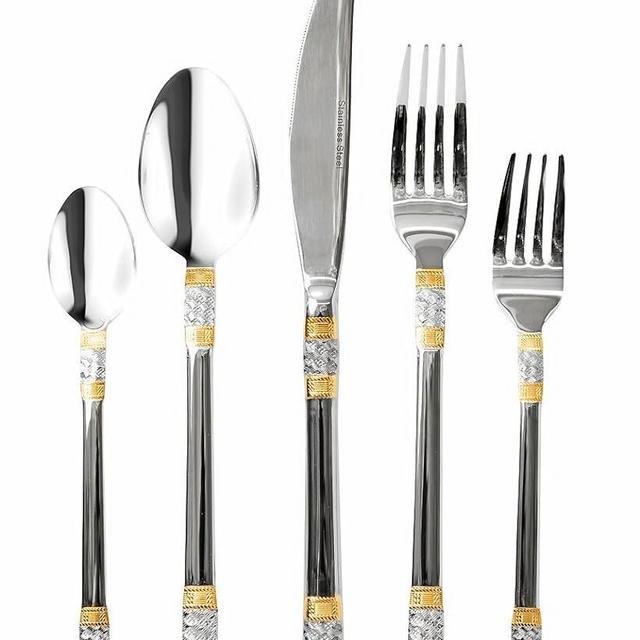 Italian Collection 'Luxor' 20-Pc Premium Silverware Flatware Serving Set, Service for 4, 18/10 Stainless Steel Gold Plated Dining Flatware