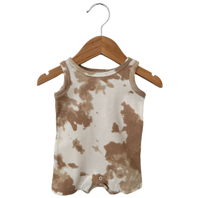 Organic Waffle Shortie Romper, Almond Tie Dye
