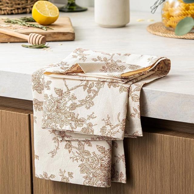 YZJZEDS 100% Cotton French Pastoral Kitchen Towels Set of 2, Decorative Flour Sack Tea Towels with Hanging Loop 18x25 Inch Absorbent Dish Cloths Farmhouse Home Decor, Terracota