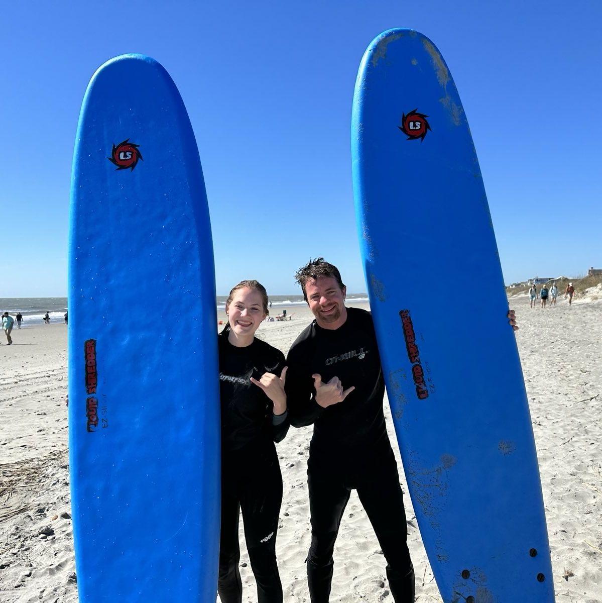 Stephen and Julia took surfing lessons in Charleston, SC.