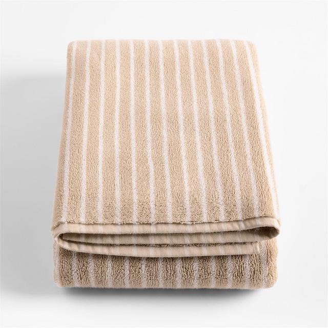 Organic Turkish Cotton Sand Beige and Crisp White Stripe Bath Sheet
