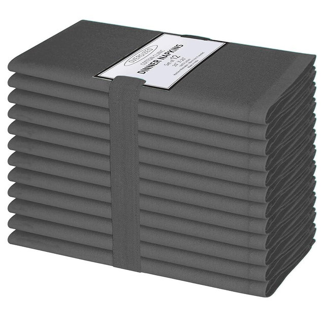 Cotton Clinic Cloth Dinner Napkins Set of 12 - Perfect Everyday Use Table Napkins - Soft Durable Washable - Ideal for Party Wedding Christmas Easter -20x20 inch Dark Grey