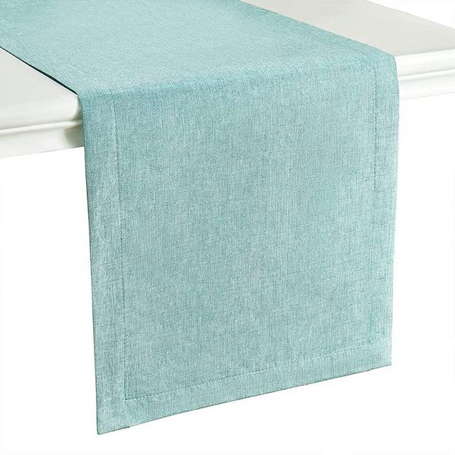 Mebakuk Linen Farmhouse Table Runner Large Burlap Style Soft and Waterproof Decorative Fabric Runner for Outdoor Wedding and Dinner (14 x 90 Inch, Turquoise Blue)