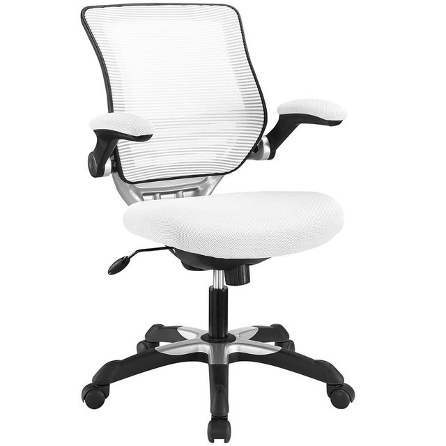 Modway Edge Mesh Back and Mesh Seat Office Chair In Black With Flip-Up Arms in White