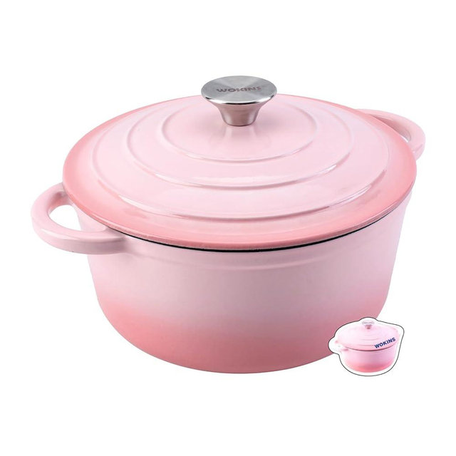 WOKINS 7QT Enameled Cast Iron Dutch Oven Pot with Lid,Heavy-Duty Cookware for Sourdough Bread Baking,Braising,Stews,Roasting,Oven Safe up to 500°F,pink