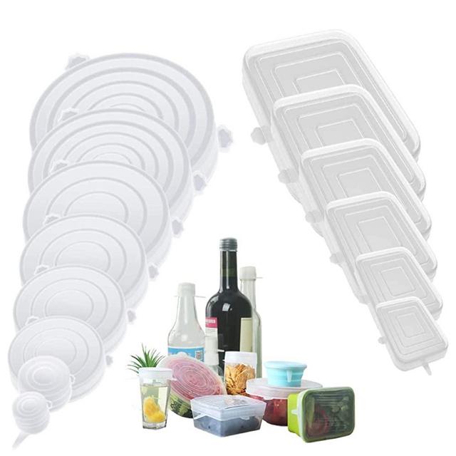 14PCS Round and Square Silicone Stretch Lids,BPA Free Different Sizes Bowl Lids Food Cover Reusable Keep Food Freshing (14pcs)