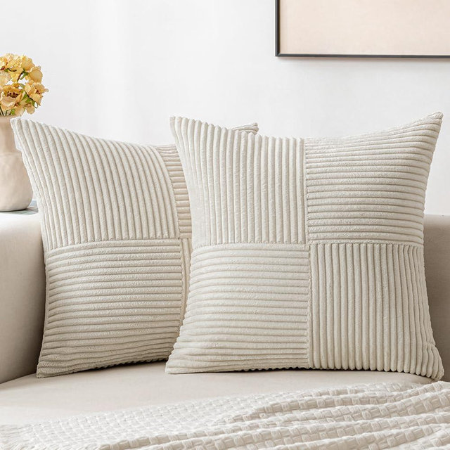MIULEE Beige Corduroy Pillow Covers Pack of 2 Boho Decorative Spliced Throw Pillow Covers Soft Solid Couch Pillowcases Cross Patchwork Textured Cushion Covers for Living Room Bed Sofa 22x22 inch
