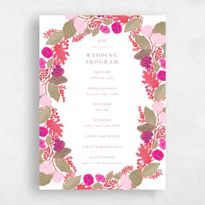 Fuchsia, Pink Wedding Program - Elody