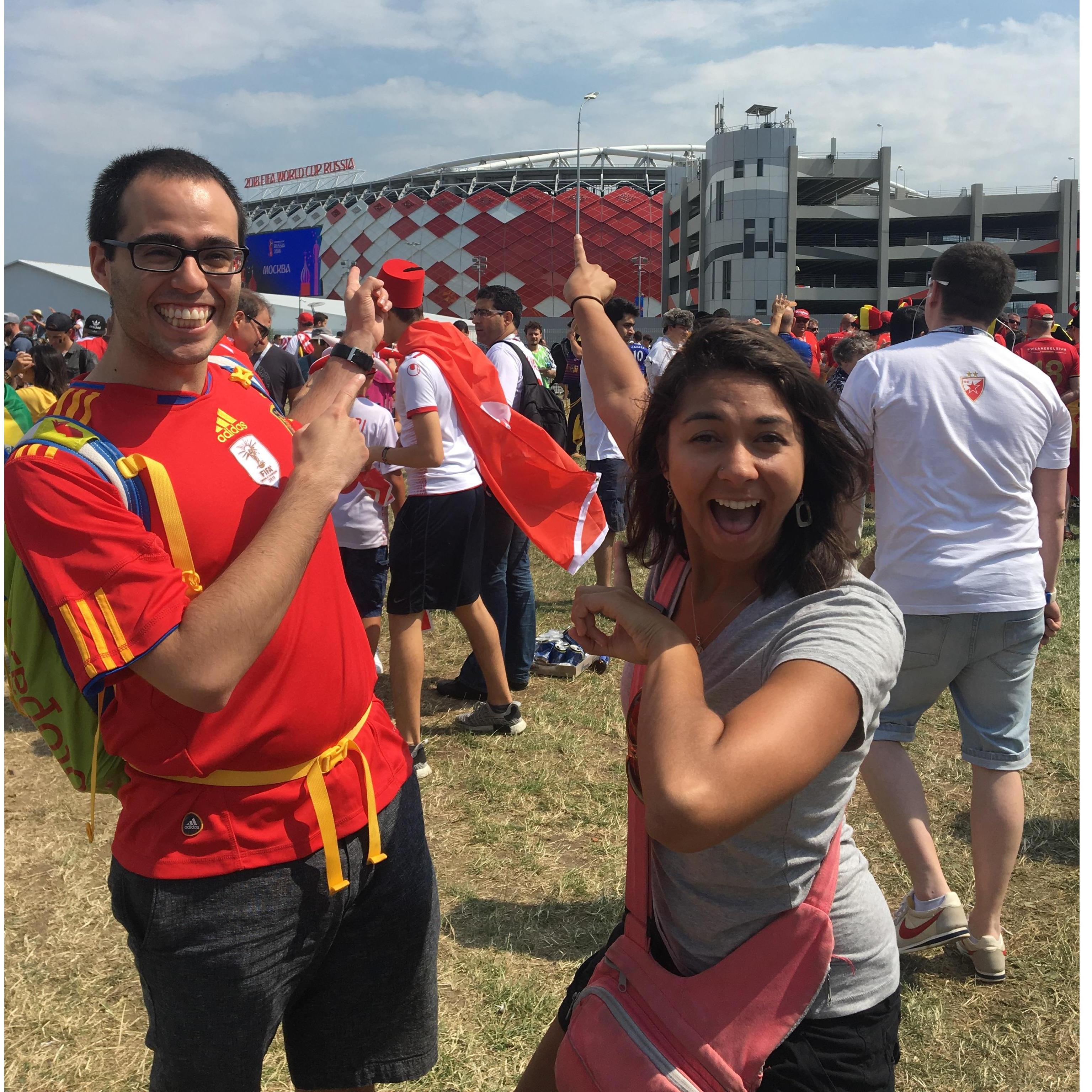 Ale's dream- to attend the World Cup. Here we are in Moscow, Russia about to enter the Tunisia v. Belgium game. It was everything and more that we had hoped for. Thanks Matt & Ksenia :)