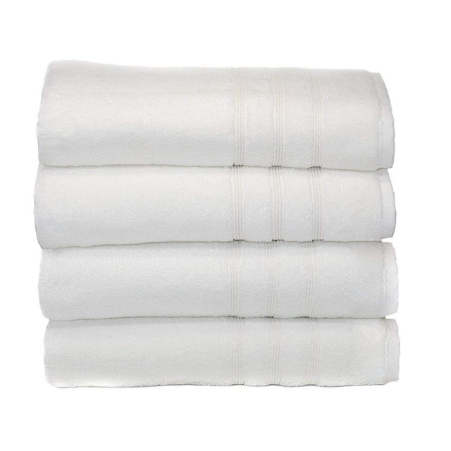 MOSOBAM 700 GSM Hotel Luxury Bamboo-Cotton, Bath Towels 30X58, White, Set of 4, Quick Dry, Soft Spa-Like Turkish Bathroom Sets, Oversized Extra Large Body Sheet Towels, Prime Bulk Clearance