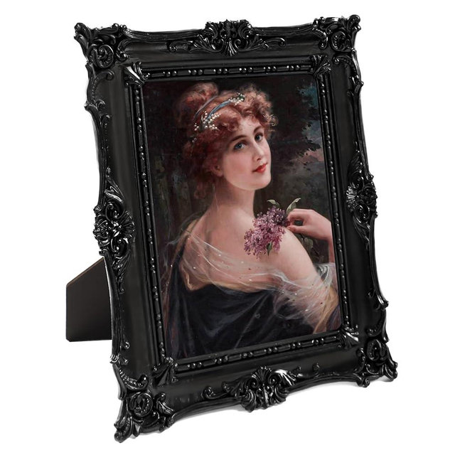 Comfymon 5x7 Vintage Photo Frames, Black Hand-Crafted Resin Photo Frame with Easel & Hook, Home Ornament for Tabletop or Wall Mount