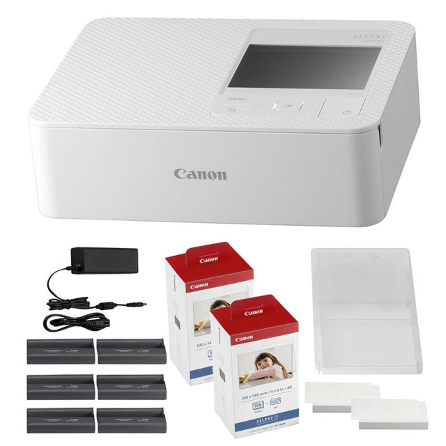 Canon SELPHY CP1500 Compact Photo Printer | White with 2 x KP-108IN Color Ink and Paper Set (3 Items)