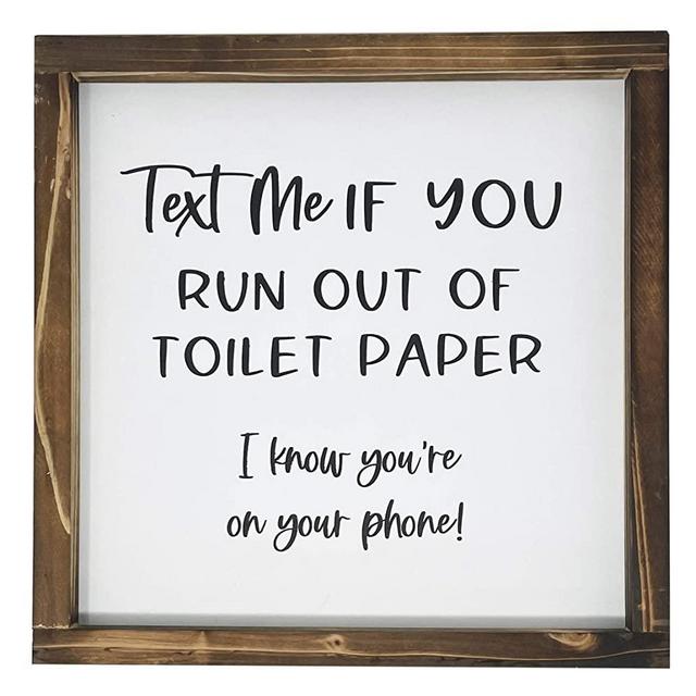 Text Me Sign For Bathroom-Rustic Farmhouse Decor Sign, Funny Guest Bathroom Wall Art, Modern Restroom Sign For Wall With Funny Quotes, Cute Home Decoration, 12x12 Inch