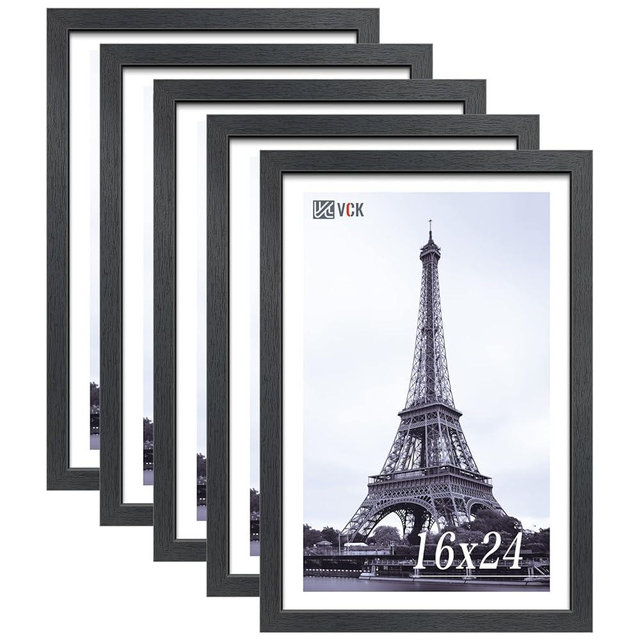VCK 16x24 Poster Frames Set of 5, Black Solid Wood Picture Frame, Textured Exclusive Wall Gallery Frame