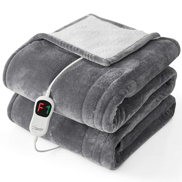 HomeMate Heated Electric Blanket King Size - 100"x90" Heating BedBlanket Throw with 10 Heating Levels&8 Hours Auto Off, Fast Heating Over-Heated Protection Ultra Soft Flannel ETL Certified, Grey