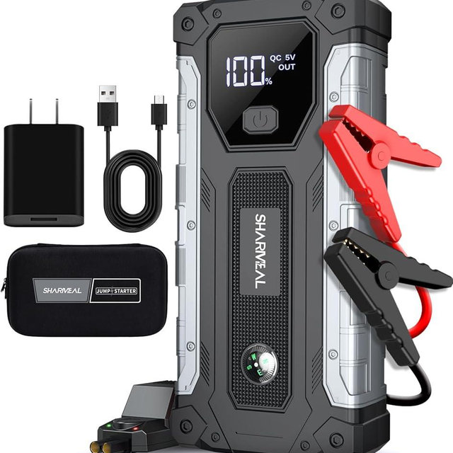 Sharmeal Car Battery Jump Starter 5000A, Jump Starter Battery Pack for 10.0L Gas and 9.0L Diesel, 12V Portable Jump Box with LED Light